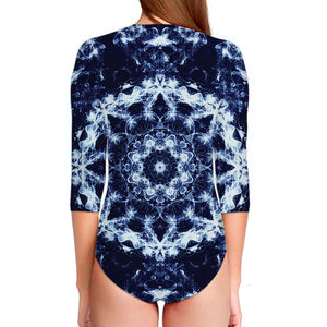 Blue Winter Mandala Print Long Sleeve Swimsuit