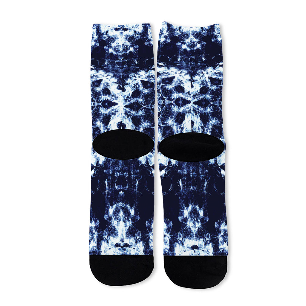 Blue Winter Mandala Print Long Socks