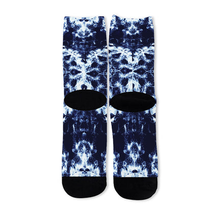 Blue Winter Mandala Print Long Socks