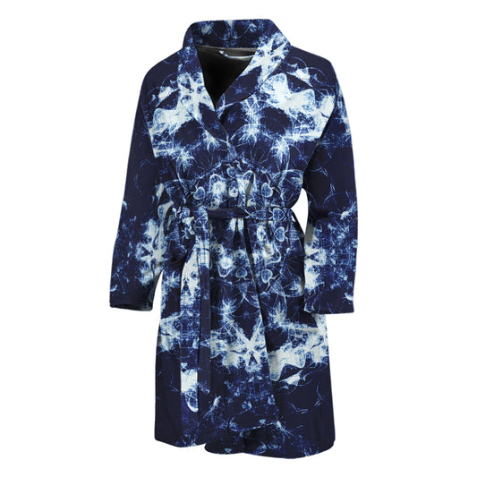 Blue Winter Mandala Print Men's Bathrobe