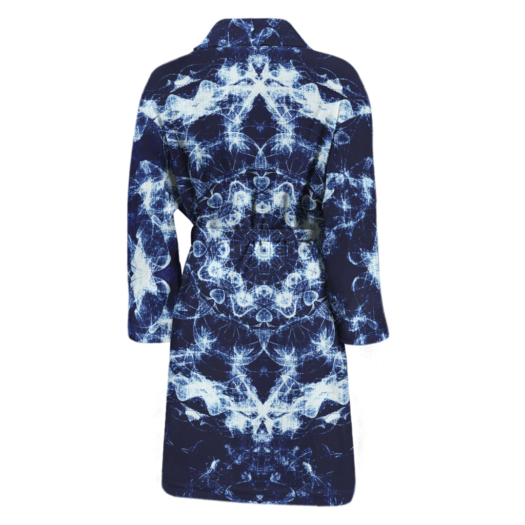 Blue Winter Mandala Print Men's Bathrobe