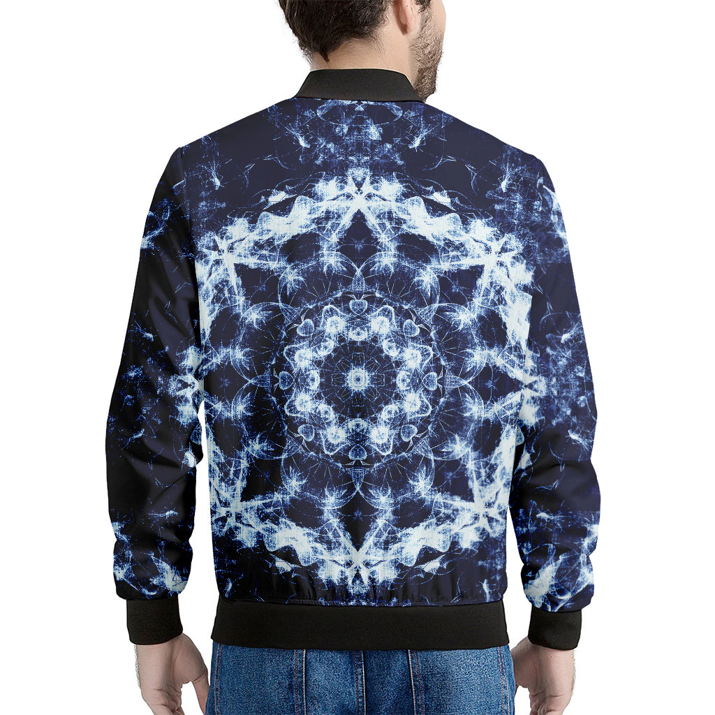 Blue Winter Mandala Print Men's Bomber Jacket