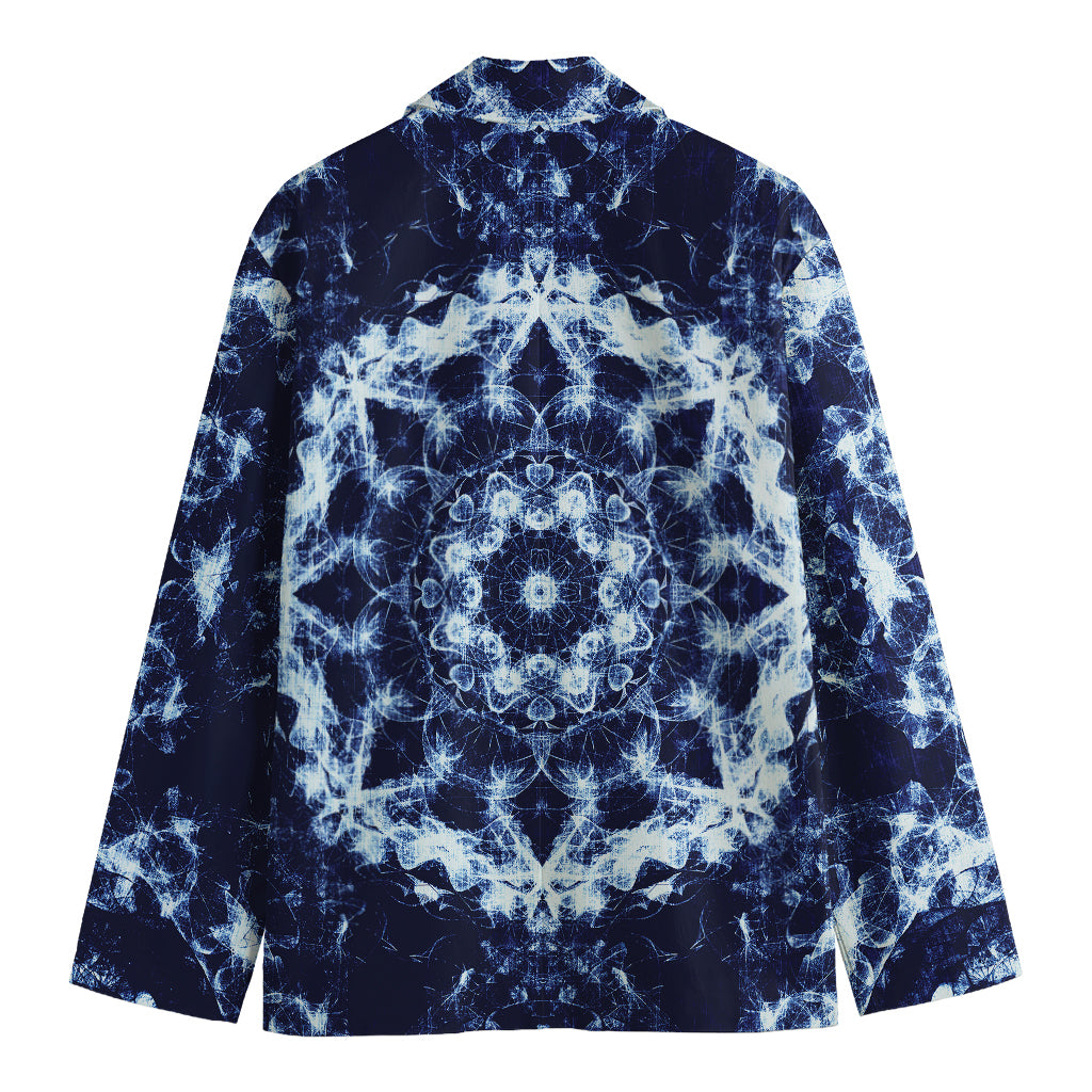 Blue Winter Mandala Print Men's Cotton Blazer