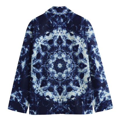 Blue Winter Mandala Print Men's Cotton Blazer