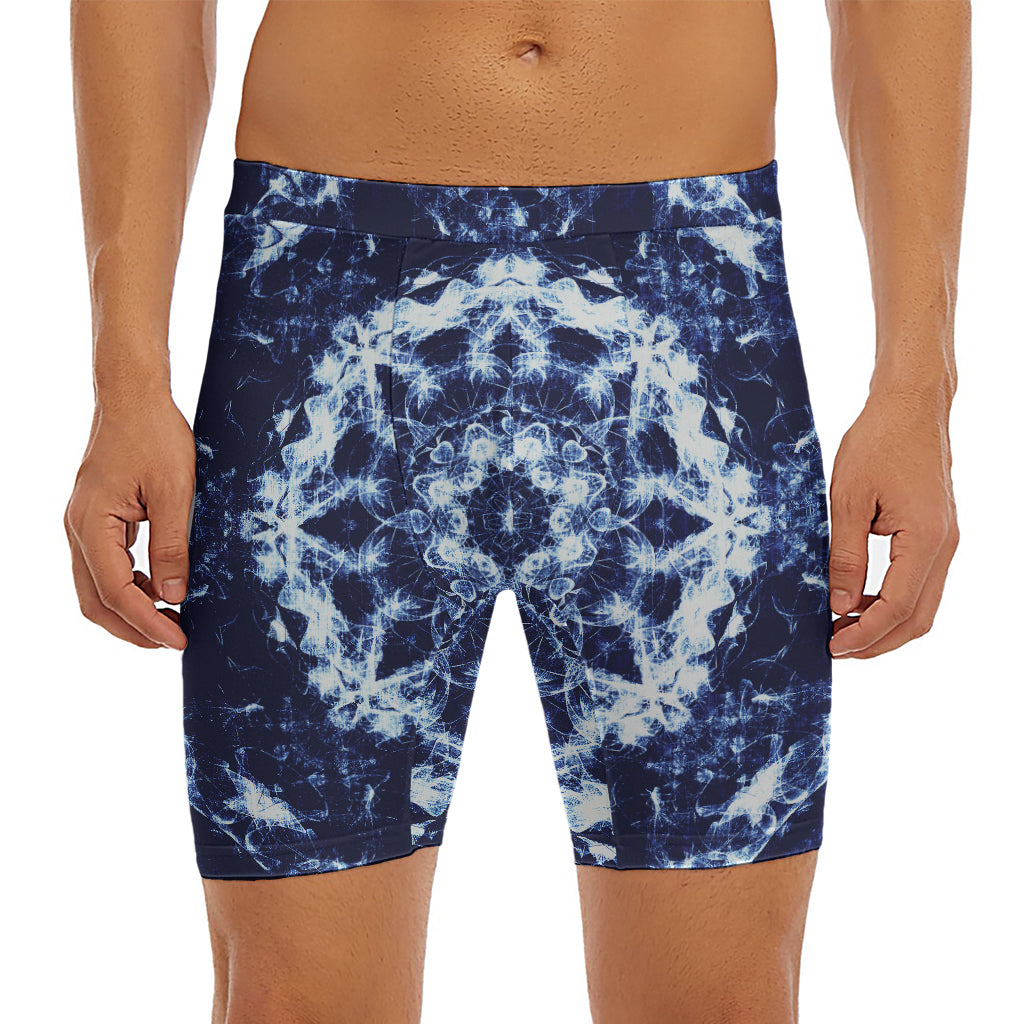 Blue Winter Mandala Print Men's Long Boxer Briefs