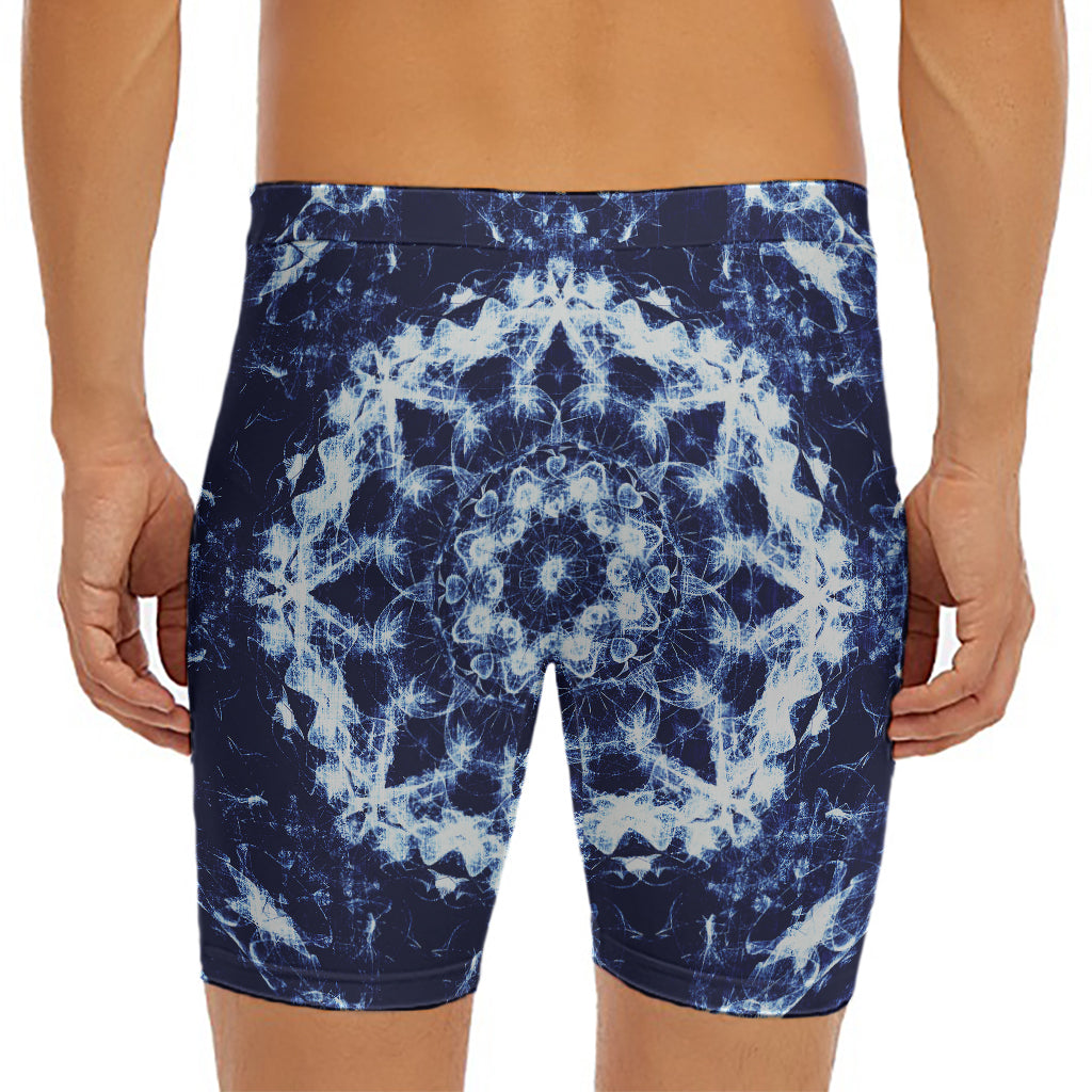 Blue Winter Mandala Print Men's Long Boxer Briefs