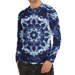 Blue Winter Mandala Print Men's Long Sleeve Rash Guard