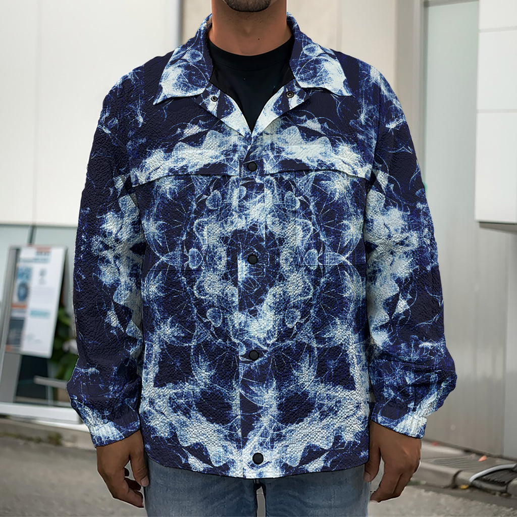 Blue Winter Mandala Print Men's Shirt Jacket