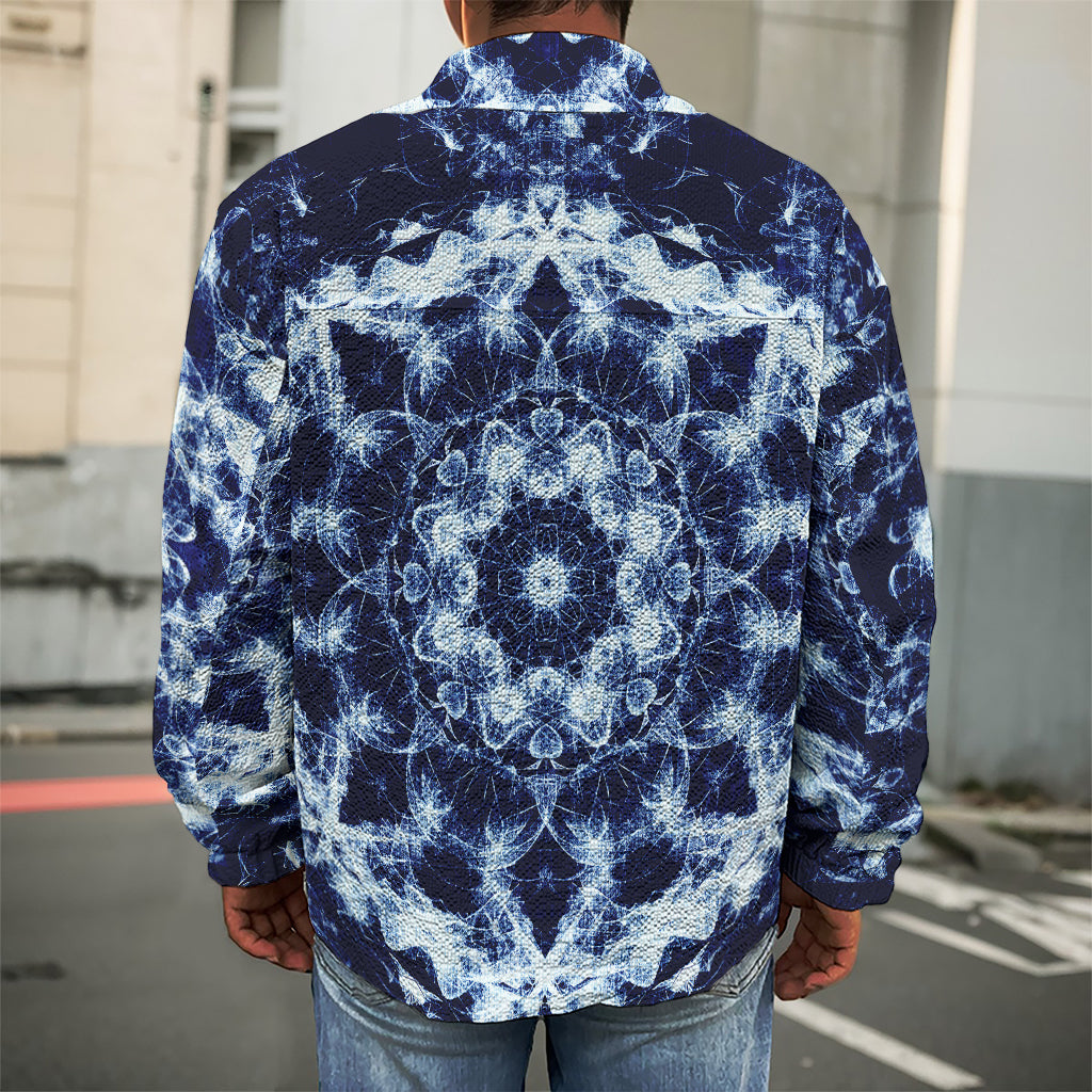 Blue Winter Mandala Print Men's Shirt Jacket