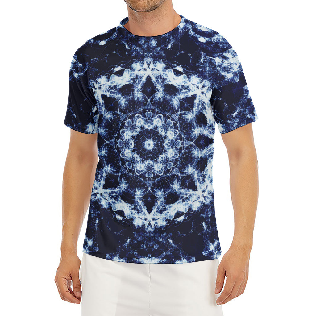 Blue Winter Mandala Print Men's Short Sleeve Rash Guard