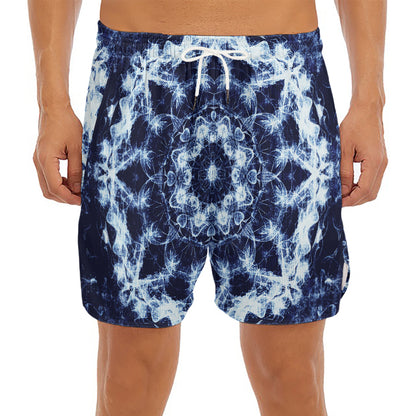 Blue Winter Mandala Print Men's Split Running Shorts