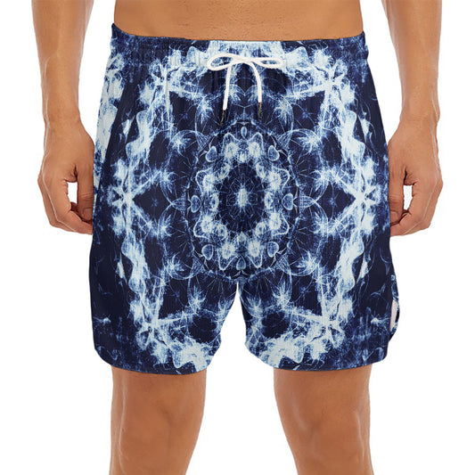 Blue Winter Mandala Print Men's Split Running Shorts