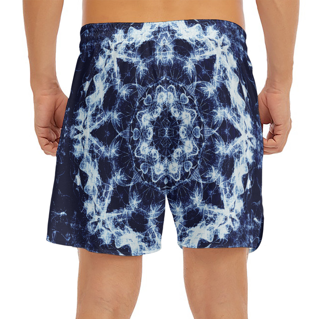 Blue Winter Mandala Print Men's Split Running Shorts