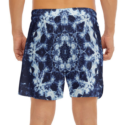 Blue Winter Mandala Print Men's Split Running Shorts
