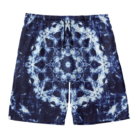Blue Winter Mandala Print Men's Swim Trunks