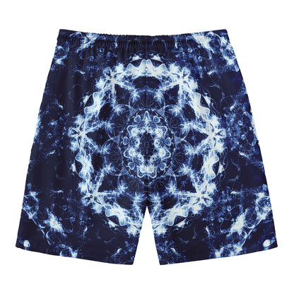 Blue Winter Mandala Print Men's Swim Trunks