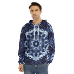 Blue Winter Mandala Print Men's Velvet Pullover Hoodie