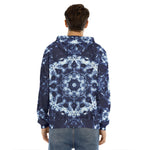 Blue Winter Mandala Print Men's Velvet Pullover Hoodie