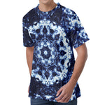 Blue Winter Mandala Print Men's Velvet T-Shirt