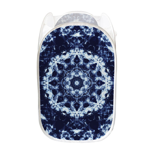 Blue Winter Mandala Print Mesh Laundry Hamper