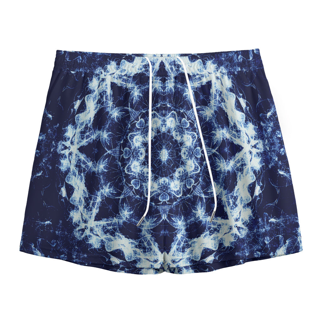 Blue Winter Mandala Print Mesh Shorts