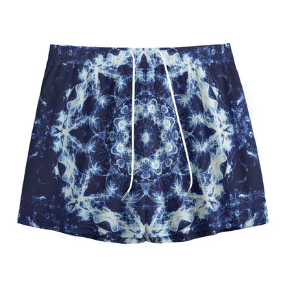 Blue Winter Mandala Print Mesh Shorts