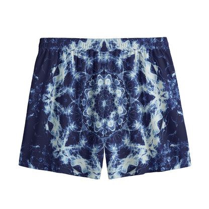 Blue Winter Mandala Print Mesh Shorts