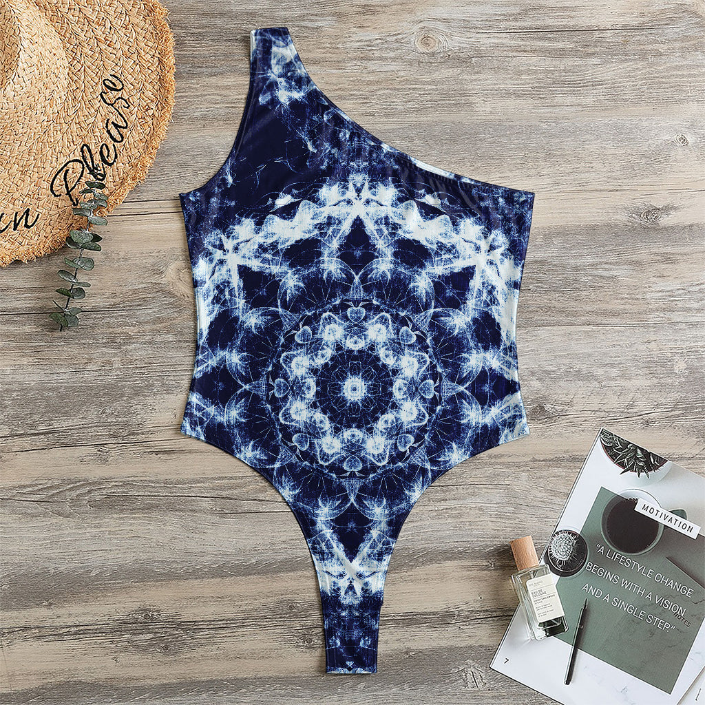 Blue Winter Mandala Print One Shoulder Bodysuit