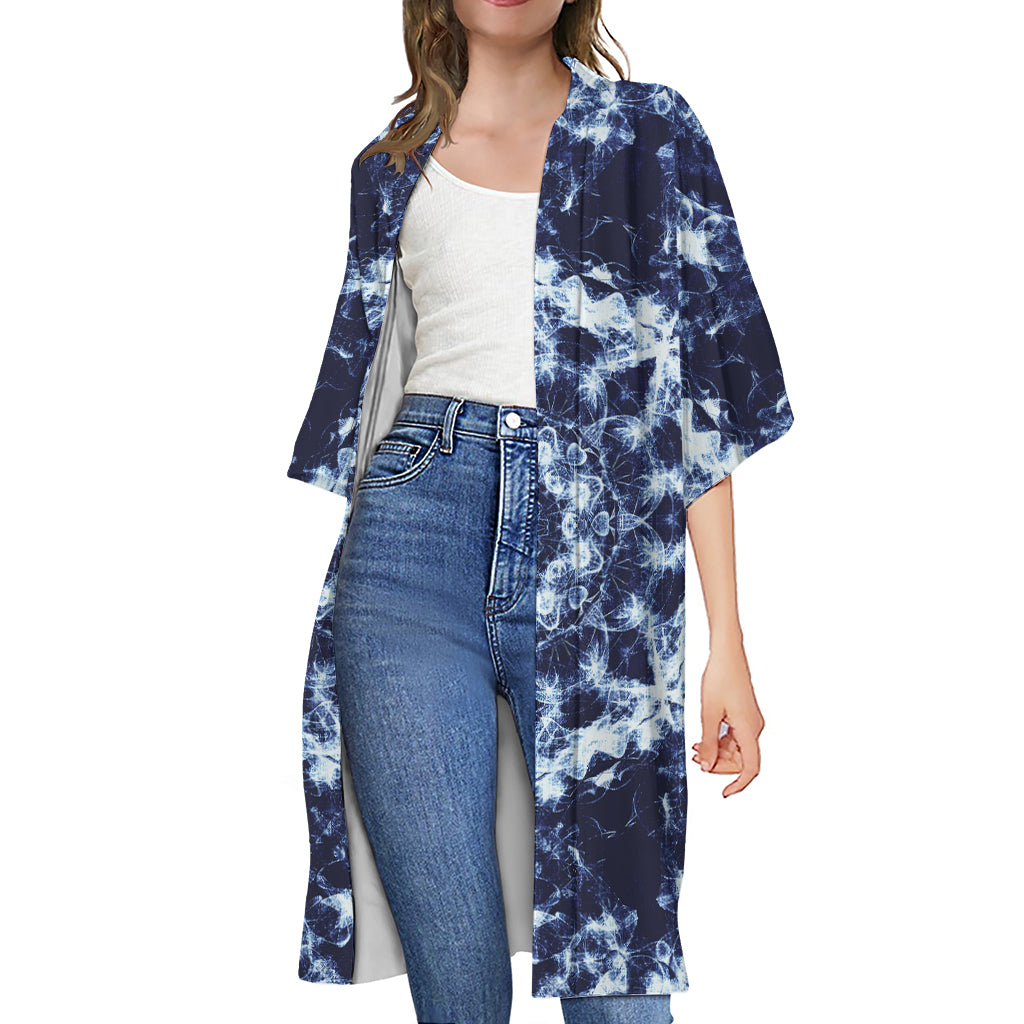Blue Winter Mandala Print Open Front Beach Cover Up
