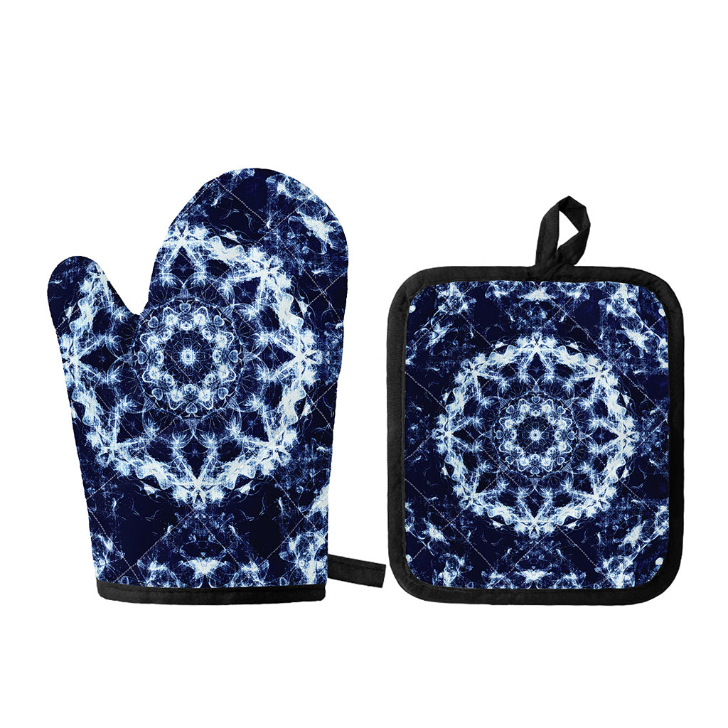 Blue Winter Mandala Print Oven Mitt And Pot Holder Set