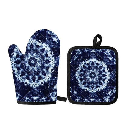 Blue Winter Mandala Print Oven Mitt And Pot Holder Set