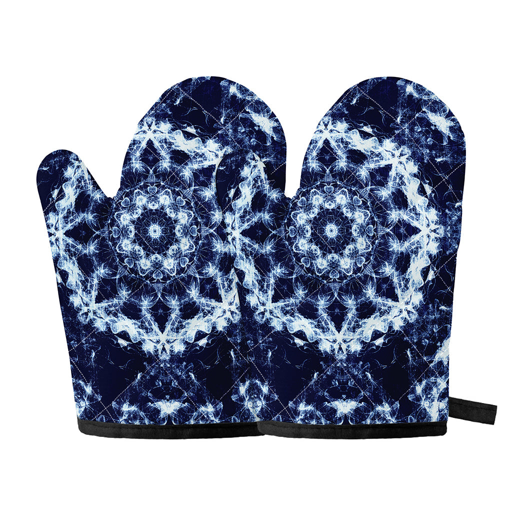 Blue Winter Mandala Print Oven Mitts