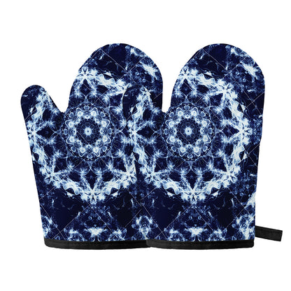 Blue Winter Mandala Print Oven Mitts