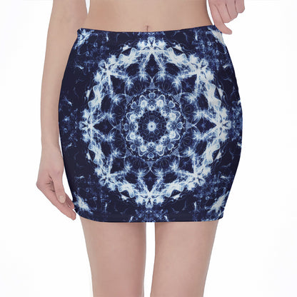 Blue Winter Mandala Print Pencil Mini Skirt