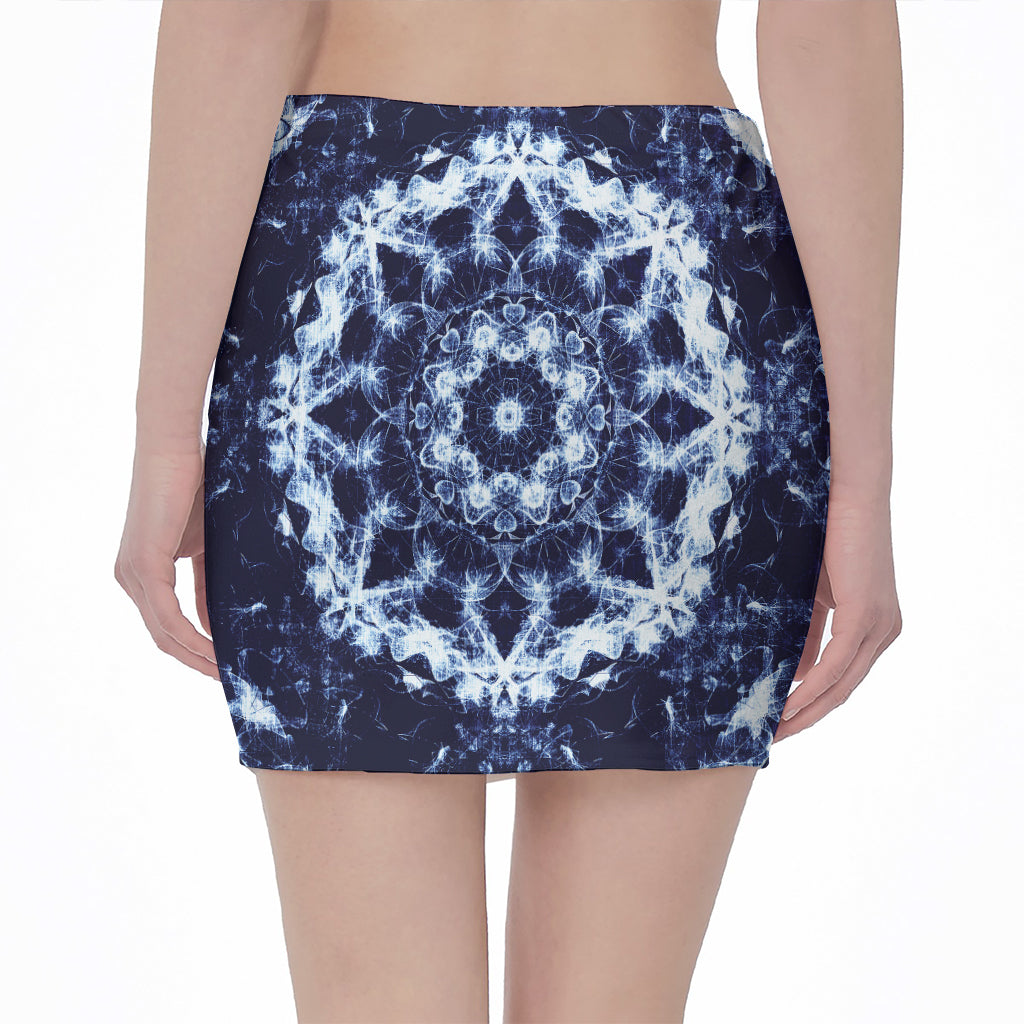 Blue Winter Mandala Print Pencil Mini Skirt