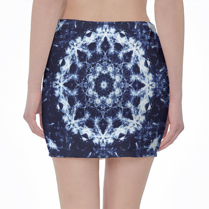 Blue Winter Mandala Print Pencil Mini Skirt