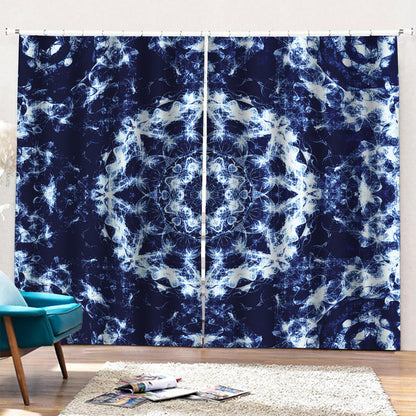 Blue Winter Mandala Print Pencil Pleat Curtains