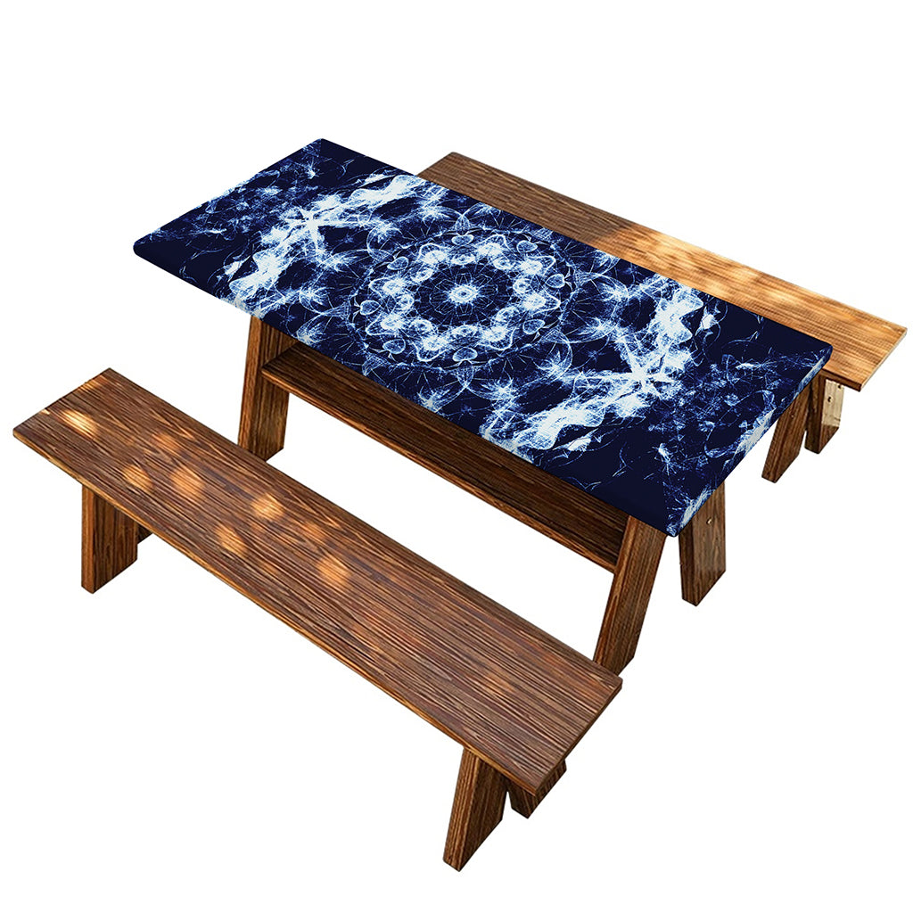 Blue Winter Mandala Print Picnic Table Cover