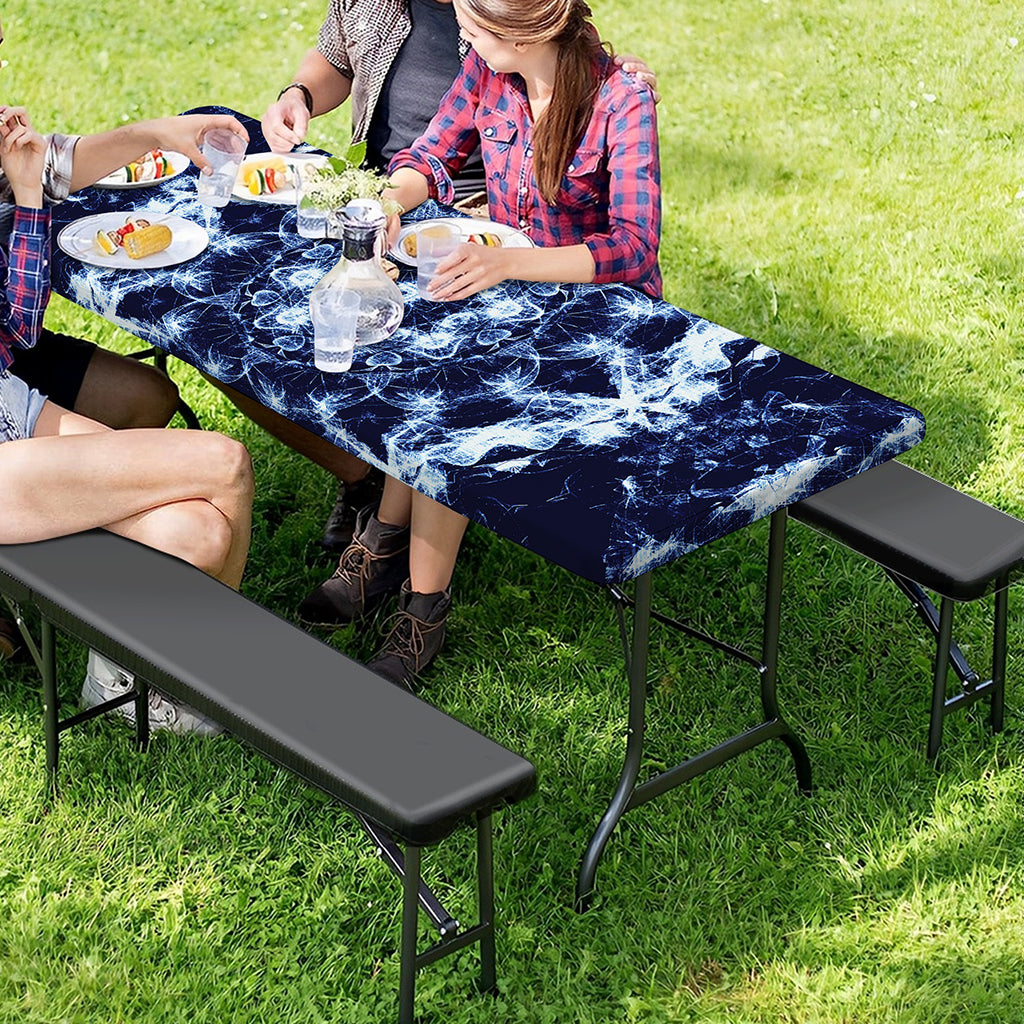 Blue Winter Mandala Print Picnic Table Cover