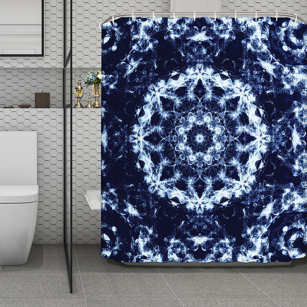 Blue Winter Mandala Print Polyester Shower Curtain