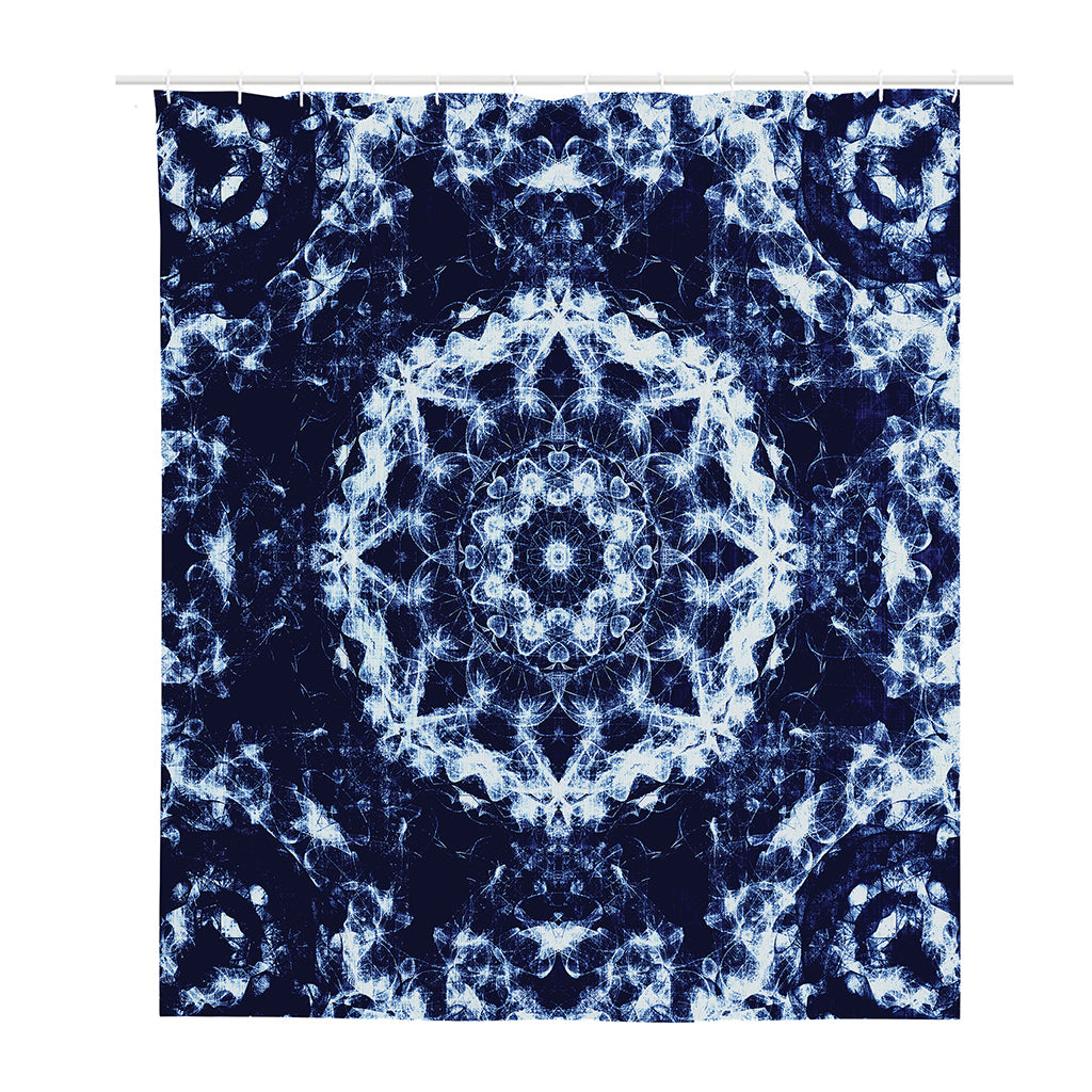 Blue Winter Mandala Print Polyester Shower Curtain