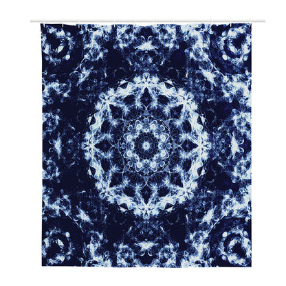 Blue Winter Mandala Print Polyester Shower Curtain