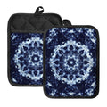 Blue Winter Mandala Print Pot Holders With Pocket