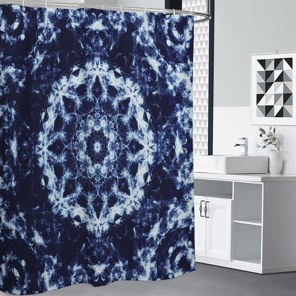 Blue Winter Mandala Print Premium Shower Curtain