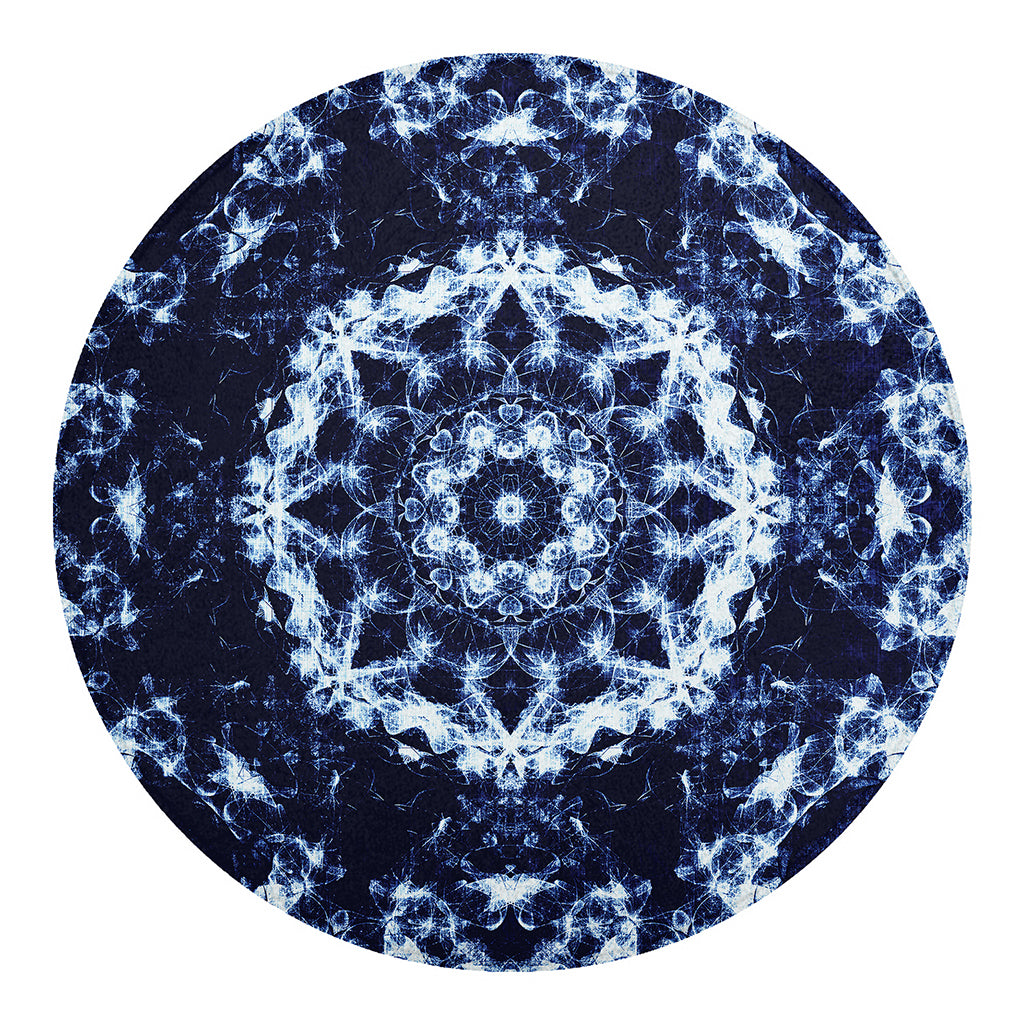 Blue Winter Mandala Print Round Blanket