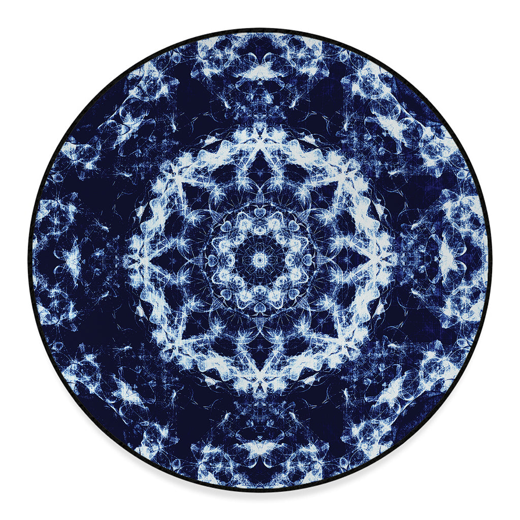 Blue Winter Mandala Print Round Floor Mat