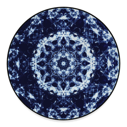 Blue Winter Mandala Print Round Floor Mat