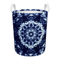 Blue Winter Mandala Print Round Laundry Basket