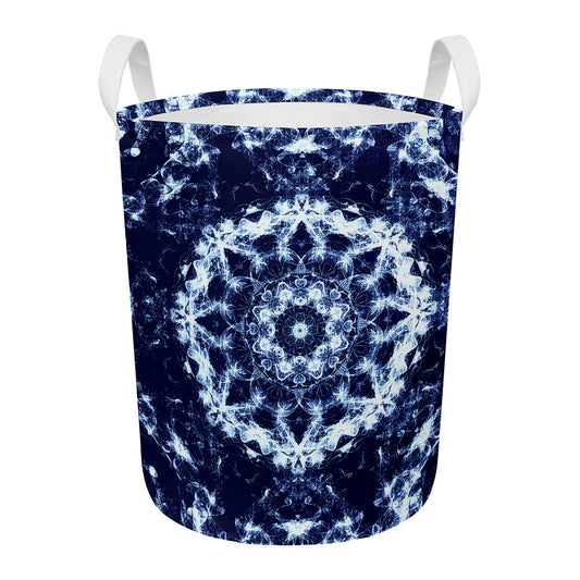 Blue Winter Mandala Print Round Laundry Basket