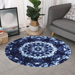 Blue Winter Mandala Print Round Rug